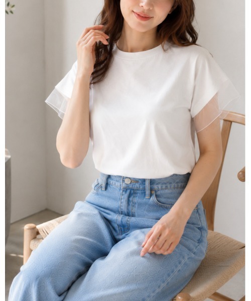 FAZVY（ファズビー）の「袖フリルで華やぐ シアー切り替え半袖Tシャツ（シャツ/ブラウス・レディース・ホワイト/ブラック・M）」の19枚目の写真
