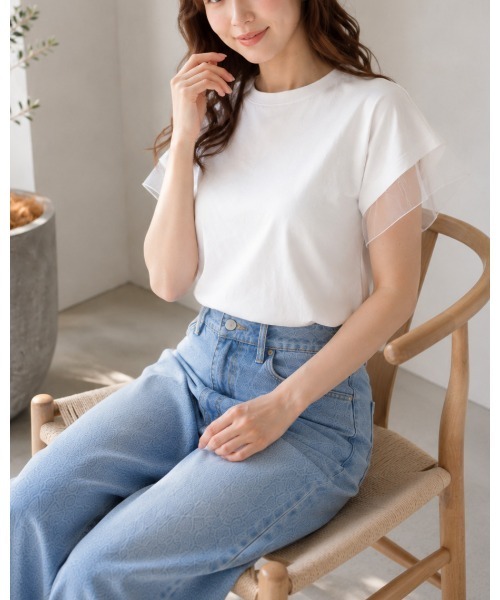 FAZVY（ファズビー）の「袖フリルで華やぐ シアー切り替え半袖Tシャツ（シャツ/ブラウス・レディース・ホワイト/ブラック・M）」の20枚目の写真