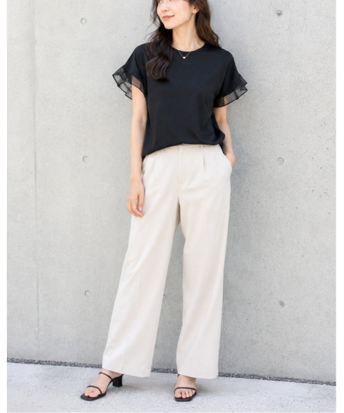 FAZVY（ファズビー）の「袖フリルで華やぐ シアー切り替え半袖Tシャツ（シャツ/ブラウス・レディース・ホワイト/ブラック・M）」の7枚目の写真