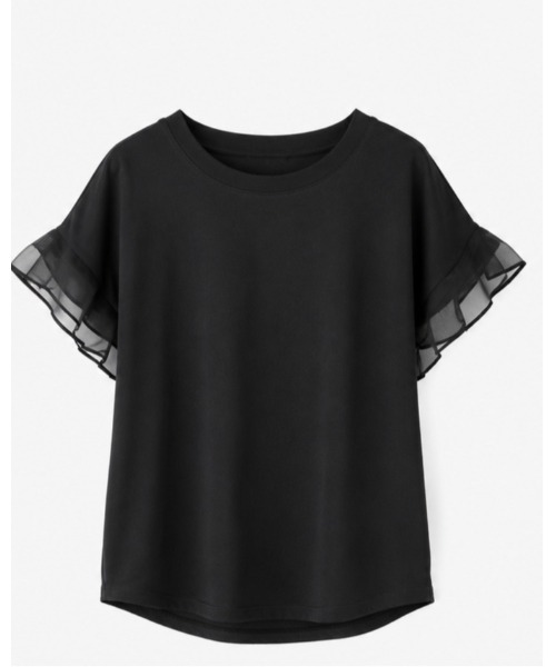 FAZVY（ファズビー）の「袖フリルで華やぐ シアー切り替え半袖Tシャツ（シャツ/ブラウス・レディース・ホワイト/ブラック・M）」の14枚目の写真