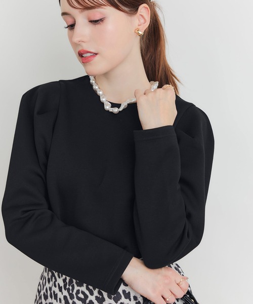 PICCIN PERLA(ピッチンペルラ)の「タックスリーブプルオーバー(Tシャツ/カットソー・レディース・ブラック/オフホワイト・M)」の2枚目の写真