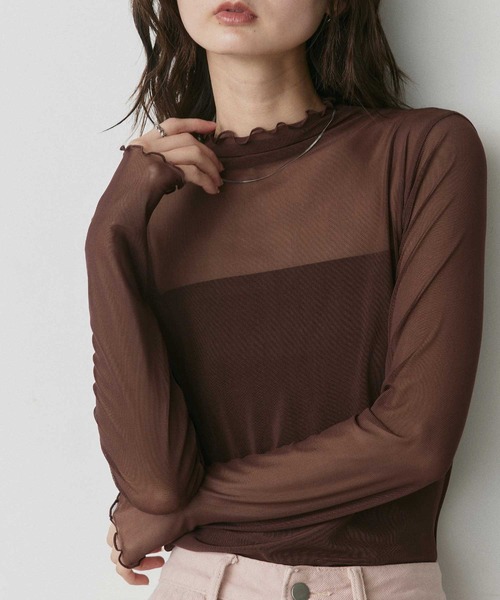 ad thie(アドティエ)の「プチハイネック シアー トップス(Tシャツ/カットソー・レディース・オフホワイト/チャコール/ブラック/ピンク/ブラウン/イエロー・LARGE/MEDIUM)」の5枚目の写真