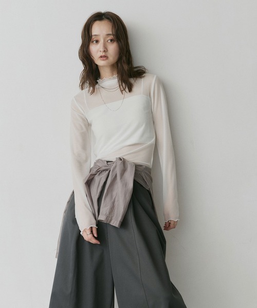ad thie(アドティエ)の「プチハイネック シアー トップス(Tシャツ/カットソー・レディース・オフホワイト/チャコール/ブラック/ピンク/ブラウン/イエロー・LARGE/MEDIUM)」の21枚目の写真