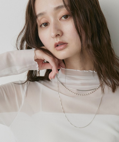 ad thie(アドティエ)の「プチハイネック シアー トップス(Tシャツ/カットソー・レディース・オフホワイト/チャコール/ブラック/ピンク/ブラウン/イエロー・LARGE/MEDIUM)」の22枚目の写真