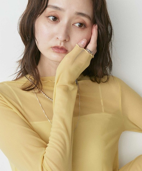 ad thie(アドティエ)の「プチハイネック シアー トップス(Tシャツ/カットソー・レディース・オフホワイト/チャコール/ブラック/ピンク/ブラウン/イエロー・LARGE/MEDIUM)」の8枚目の写真