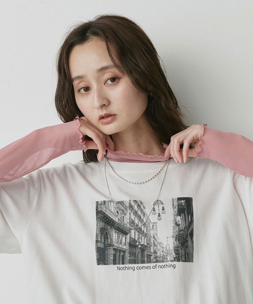 ad thie(アドティエ)の「プチハイネック シアー トップス(Tシャツ/カットソー・レディース・オフホワイト/チャコール/ブラック/ピンク/ブラウン/イエロー・LARGE/MEDIUM)」の12枚目の写真