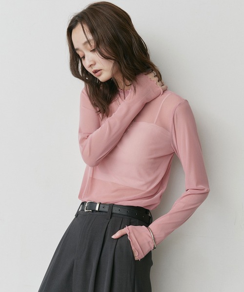 ad thie(アドティエ)の「プチハイネック シアー トップス(Tシャツ/カットソー・レディース・オフホワイト/チャコール/ブラック/ピンク/ブラウン/イエロー・LARGE/MEDIUM)」の15枚目の写真