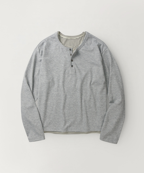 INDUST(インダスト)の「レイヤードヘンリーネックロングスリーブ(グレー)(Tシャツ/カットソー・レディース・グレー・1(S)/2(M)/3(L))」の1枚目の写真