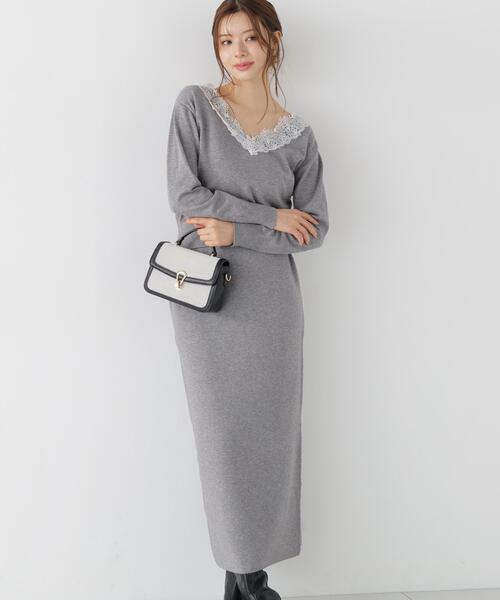 PROPORTION BODY DRESSING(プロポーションボディドレッシング)の「<a>レースVネックニットSET UP / 1216240005(ワンピース・レディース・ピンク/グレー系その他/ブラック・P/S/MEDIUM)」の2枚目の写真