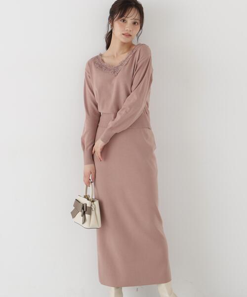PROPORTION BODY DRESSING(プロポーションボディドレッシング)の「<a>レースVネックニットSET UP / 1216240005(ワンピース・レディース・ピンク/グレー系その他/ブラック・P/S/MEDIUM)」の3枚目の写真