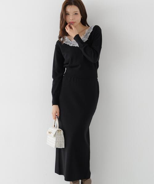 PROPORTION BODY DRESSING(プロポーションボディドレッシング)の「<a>レースVネックニットSET UP / 1216240005(ワンピース・レディース・ピンク/グレー系その他/ブラック・P/S/MEDIUM)」の1枚目の写真
