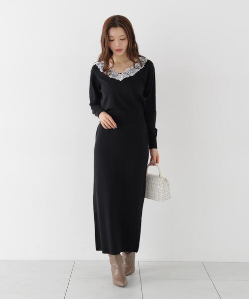 PROPORTION BODY DRESSING(プロポーションボディドレッシング)の「<a>レースVネックニットSET UP / 1216240005(ワンピース・レディース・ピンク/グレー系その他/ブラック・P/S/MEDIUM)」の4枚目の写真