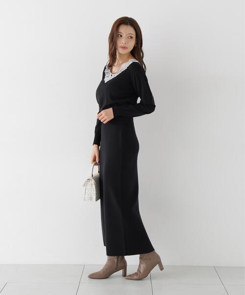 PROPORTION BODY DRESSING(プロポーションボディドレッシング)の「<a>レースVネックニットSET UP / 1216240005(ワンピース・レディース・ピンク/グレー系その他/ブラック・P/S/MEDIUM)」の5枚目の写真