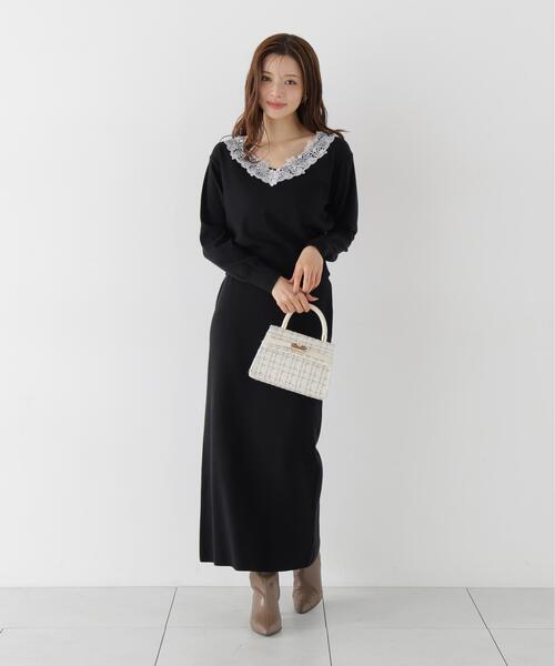 PROPORTION BODY DRESSING(プロポーションボディドレッシング)の「<a>レースVネックニットSET UP / 1216240005(ワンピース・レディース・ピンク/グレー系その他/ブラック・P/S/MEDIUM)」の6枚目の写真