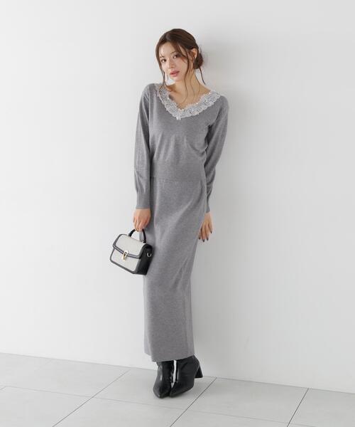 PROPORTION BODY DRESSING(プロポーションボディドレッシング)の「<a>レースVネックニットSET UP / 1216240005(ワンピース・レディース・ピンク/グレー系その他/ブラック・P/S/MEDIUM)」の18枚目の写真
