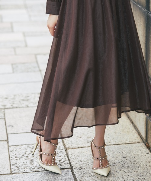 tocco closet(トッコ クローゼット)の「リボン付きフリルレースピンタックラメシアーワンピース(ワンピース・レディース・ブラウン/ラベンダー・M)」の11枚目の写真