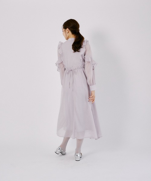 tocco closet(トッコ クローゼット)の「リボン付きフリルレースピンタックラメシアーワンピース(ワンピース・レディース・ブラウン/ラベンダー・M)」の14枚目の写真