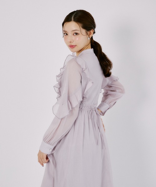 tocco closet(トッコ クローゼット)の「リボン付きフリルレースピンタックラメシアーワンピース(ワンピース・レディース・ブラウン/ラベンダー・M)」の19枚目の写真