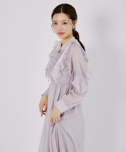 tocco closet(トッコ クローゼット)の「リボン付きフリルレースピンタックラメシアーワンピース(ワンピース・レディース・ブラウン/ラベンダー・M)」の18枚目の写真