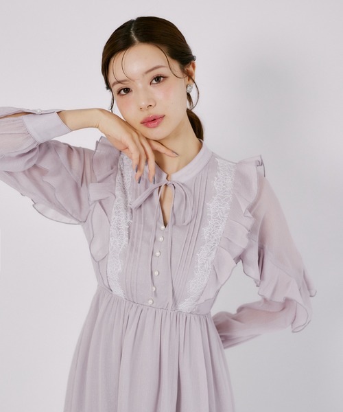 tocco closet(トッコ クローゼット)の「リボン付きフリルレースピンタックラメシアーワンピース(ワンピース・レディース・ブラウン/ラベンダー・M)」の16枚目の写真