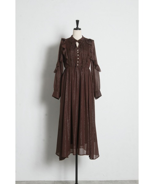 tocco closet(トッコ クローゼット)の「リボン付きフリルレースピンタックラメシアーワンピース(ワンピース・レディース・ブラウン/ラベンダー・M)」の21枚目の写真