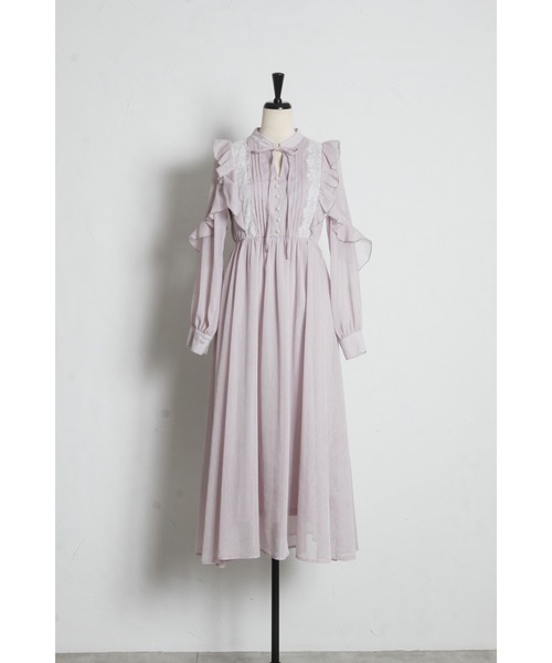 tocco closet(トッコ クローゼット)の「リボン付きフリルレースピンタックラメシアーワンピース(ワンピース・レディース・ブラウン/ラベンダー・M)」の22枚目の写真