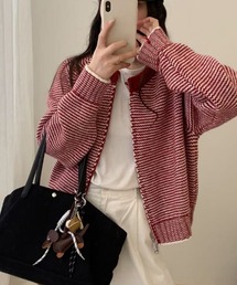 ジップアップクルーネックニットカーディガン