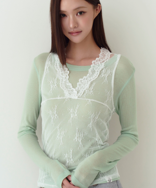 THE GREEN LAB（ザグリーンラボ）の「シースルーレーススリーブレストップ [ホワイト]（Tシャツ/カットソー・レディース・その他・FREE）」の2枚目の写真
