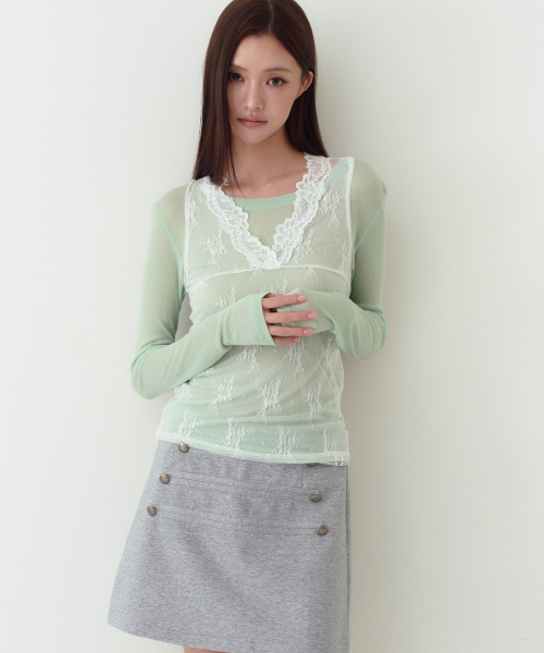 THE GREEN LAB（ザグリーンラボ）の「シースルーレーススリーブレストップ [ホワイト]（Tシャツ/カットソー・レディース・その他・FREE）」の6枚目の写真