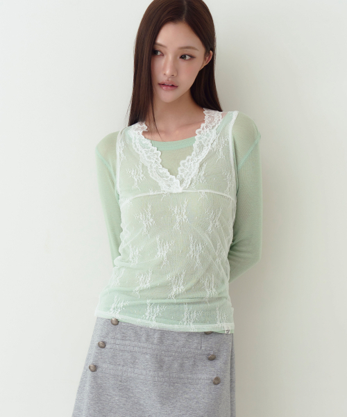 THE GREEN LAB（ザグリーンラボ）の「シースルーレーススリーブレストップ [ホワイト]（Tシャツ/カットソー・レディース・その他・FREE）」の8枚目の写真