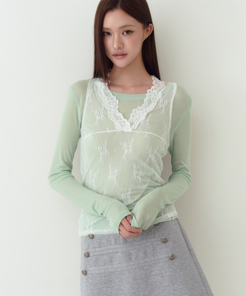 THE GREEN LAB（ザグリーンラボ）の「シースルーレーススリーブレストップ [ホワイト]（Tシャツ/カットソー・レディース・その他・FREE）」の9枚目の写真