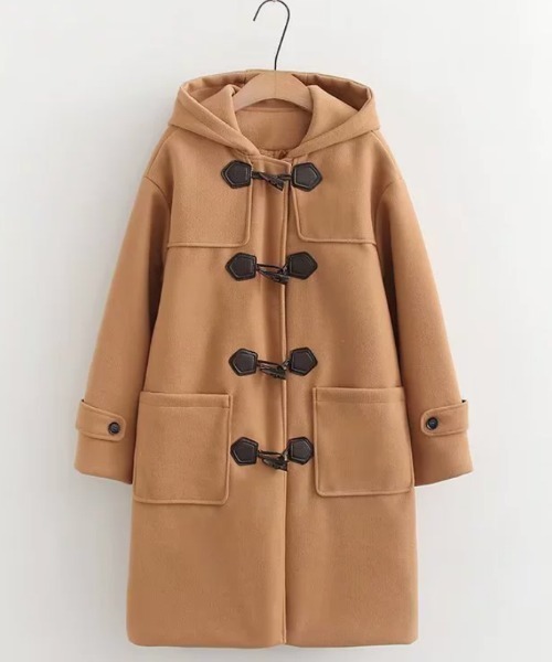 CHUL(チュル)の「フード付きロングダッフルコート(ダッフルコート・レディース・キャメル/ネイビー・LARGE/MEDIUM)」の2枚目の写真