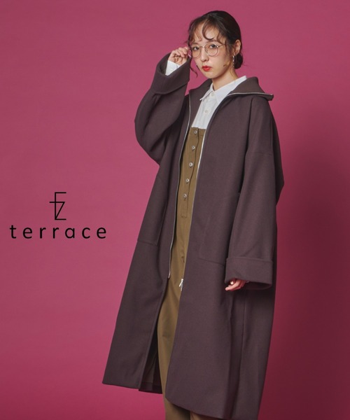 terrace(テラス)の「リブカラーダブルジップロングコート(ステンカラーコート・レディース・ブラック/グレー/ブラウン・FREE)」の3枚目の写真