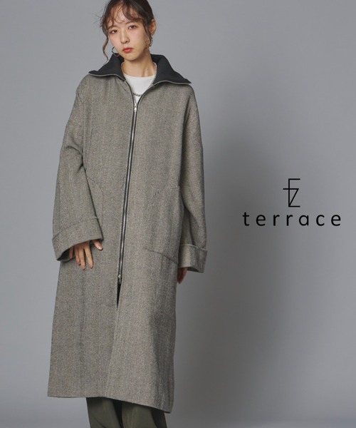 terrace(テラス)の「リブカラーダブルジップロングコート(ステンカラーコート・レディース・ブラック/グレー/ブラウン・FREE)」の2枚目の写真