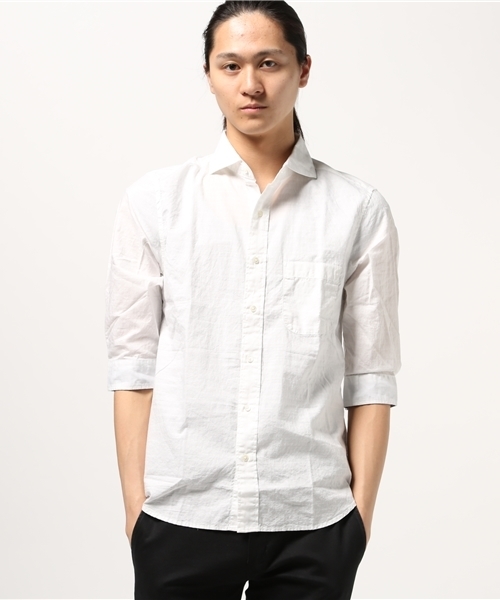 ESSENTIAL GARMENT MEN'S BIGI(エッセンシャルガーメントメンズビギ)の「シャンブレージャガードシャツ(7分袖)/コットン×リネン(シャツ/ブラウス・メンズ・ホワイト/サックスブルー/ピンク/ネイビー・S/L/M)」の2枚目の写真
