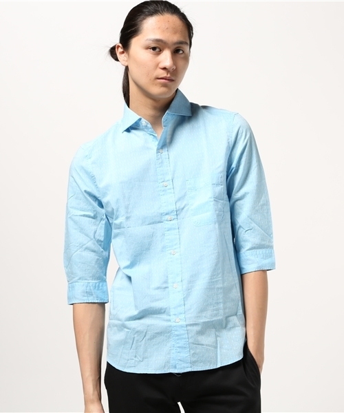 ESSENTIAL GARMENT MEN'S BIGI(エッセンシャルガーメントメンズビギ)の「シャンブレージャガードシャツ(7分袖)/コットン×リネン(シャツ/ブラウス・メンズ・ホワイト/サックスブルー/ピンク/ネイビー・S/L/M)」の3枚目の写真