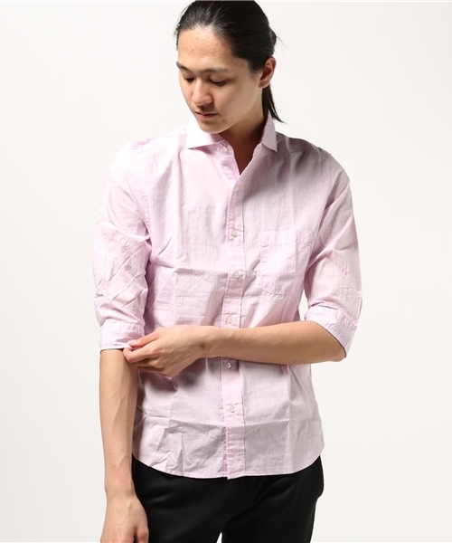 ESSENTIAL GARMENT MEN'S BIGI(エッセンシャルガーメントメンズビギ)の「シャンブレージャガードシャツ(7分袖)/コットン×リネン(シャツ/ブラウス・メンズ・ホワイト/サックスブルー/ピンク/ネイビー・S/L/M)」の4枚目の写真