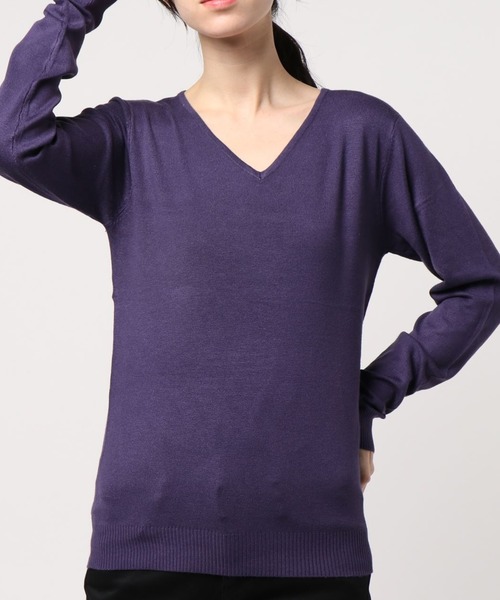 Re:EDIT（リエディ）の「お家で洗えるレーヨンナイロンVネックハイゲージニットトップス（ニット/セーター・レディース・ベージュ/ネイビー/ラベンダー/プラム/ホワイト/ピンク/ホワイト×ブラック/グレー/ブラック/サックスブルー/パープル/レッド/カーキ/イエロー/ブルー/ブラウン/グリーン/オレンジ/モカ/ワイン/マスタード・MEDIUM/LARGE）」の14枚目の写真