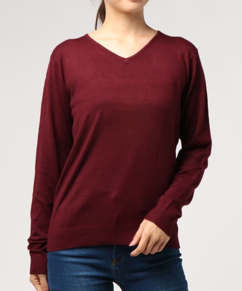 Re:EDIT（リエディ）の「お家で洗えるレーヨンナイロンVネックハイゲージニットトップス（ニット/セーター・レディース・ベージュ/ネイビー/ラベンダー/プラム/ホワイト/ピンク/ホワイト×ブラック/グレー/ブラック/サックスブルー/パープル/レッド/カーキ/イエロー/ブルー/ブラウン/グリーン/オレンジ/モカ/ワイン/マスタード・MEDIUM/LARGE）」の20枚目の写真