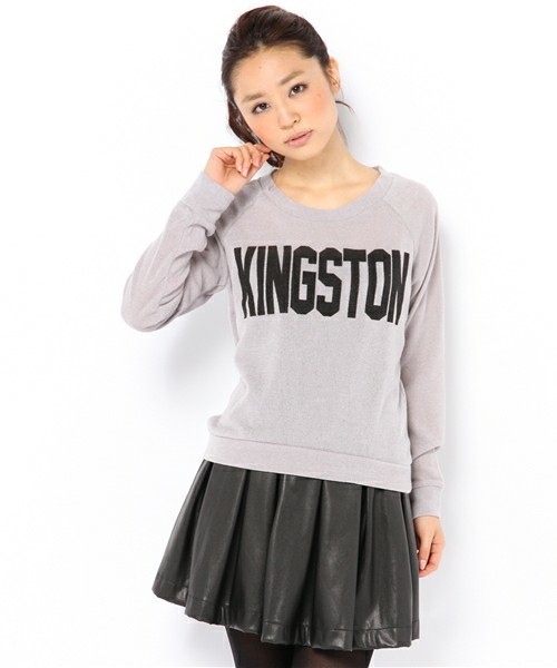 WEGO（ウィゴー）の「ロゴプリントニットソー（Tシャツ/カットソー・レディース・サックスブルー/ネイビー/ライトピンク/杢グレー/アイボリー・FREE）」の3枚目の写真