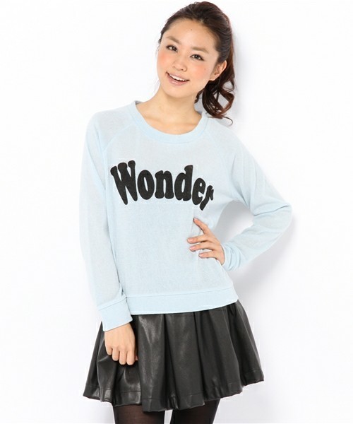 WEGO（ウィゴー）の「ロゴプリントニットソー（Tシャツ/カットソー・レディース・サックスブルー/ネイビー/ライトピンク/杢グレー/アイボリー・FREE）」の5枚目の写真