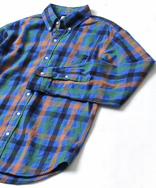 coen（コーエン）の「ウインターリネンチェックボタンダウンネルシャツ（シャツ/ブラウス・メンズ・ベージュ/グレー/コバルトブルー・SMALL/MEDIUM/LARGE/X-LARGE）」の3枚目の写真