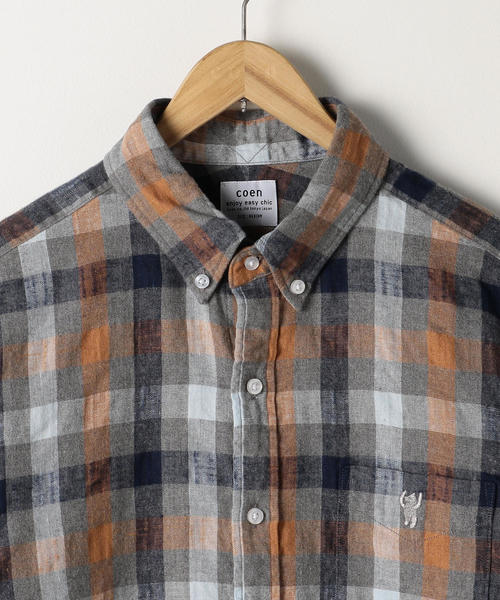 coen（コーエン）の「ウインターリネンチェックボタンダウンネルシャツ（シャツ/ブラウス・メンズ・ベージュ/グレー/コバルトブルー・SMALL/MEDIUM/LARGE/X-LARGE）」の6枚目の写真