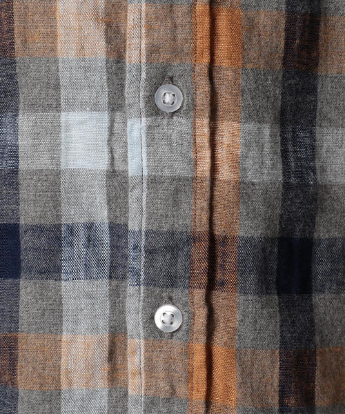coen（コーエン）の「ウインターリネンチェックボタンダウンネルシャツ（シャツ/ブラウス・メンズ・ベージュ/グレー/コバルトブルー・SMALL/MEDIUM/LARGE/X-LARGE）」の9枚目の写真