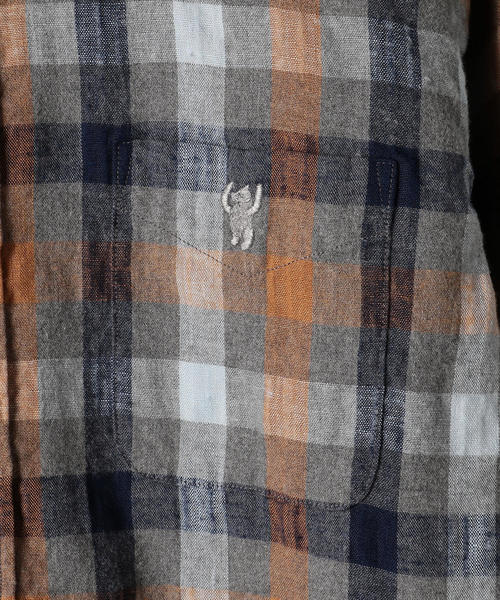 coen（コーエン）の「ウインターリネンチェックボタンダウンネルシャツ（シャツ/ブラウス・メンズ・ベージュ/グレー/コバルトブルー・SMALL/MEDIUM/LARGE/X-LARGE）」の10枚目の写真