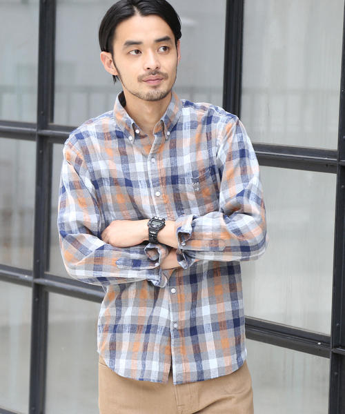 coen（コーエン）の「ウインターリネンチェックボタンダウンネルシャツ（シャツ/ブラウス・メンズ・ベージュ/グレー/コバルトブルー・SMALL/MEDIUM/LARGE/X-LARGE）」の12枚目の写真