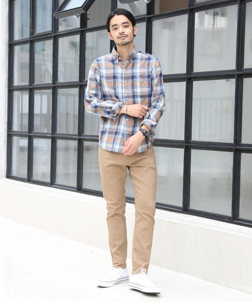 coen（コーエン）の「ウインターリネンチェックボタンダウンネルシャツ（シャツ/ブラウス・メンズ・ベージュ/グレー/コバルトブルー・SMALL/MEDIUM/LARGE/X-LARGE）」の13枚目の写真