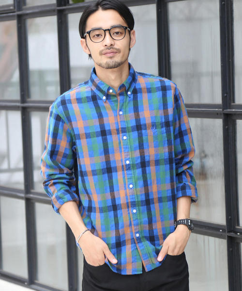 coen（コーエン）の「ウインターリネンチェックボタンダウンネルシャツ（シャツ/ブラウス・メンズ・ベージュ/グレー/コバルトブルー・SMALL/MEDIUM/LARGE/X-LARGE）」の21枚目の写真