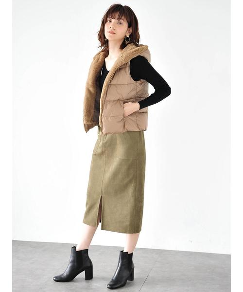 YECCA VECCA(イェッカヴェッカ)の「フェイクスエードポケットスカート(スカート・レディース・グレー/カーキ/キャメル・FREE)」の11枚目の写真