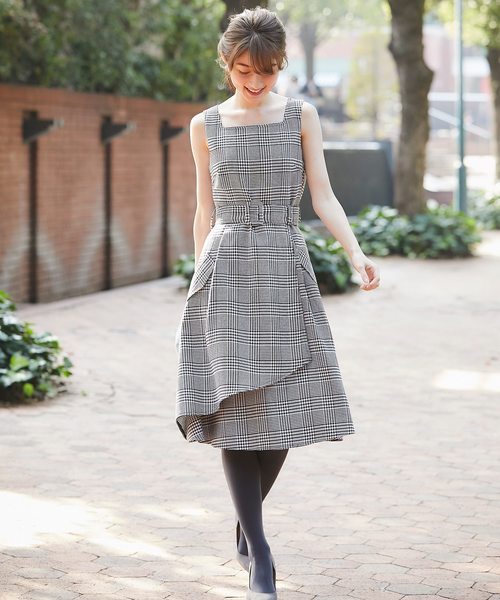 Tocco Tocco Closet トッコ ワンピース ベルト付きチェック柄ラップ風ワンピース ワンピース ワンピース セール クローゼット のファッション